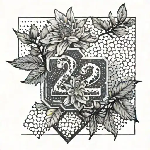 The Number 224 With Hexagons And Aster Leaves In The Background