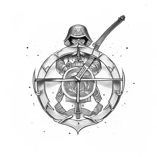Create A Tattoo Of A Soldier Holding A Sword And Shield