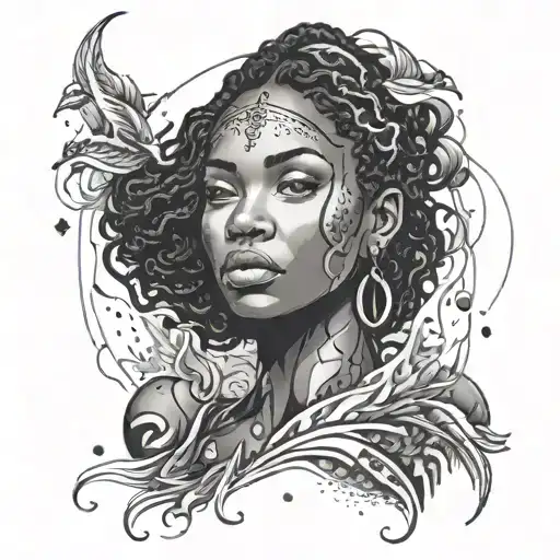 An Abstract Representation Of A Strong Black Female Surrounded By Water Elements