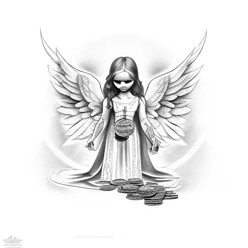 Angel With Money Bag And Tattoed
