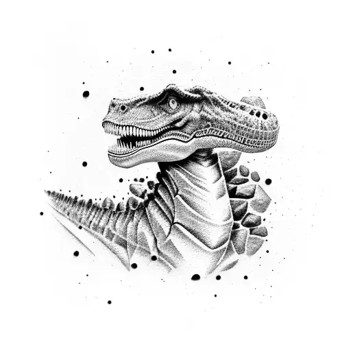 A Dotwork Portrait Of A Dinosaur With A Family Tree