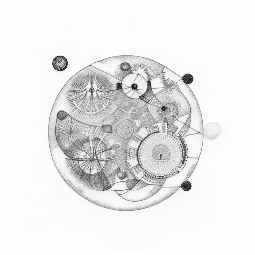 An Abstract Dotwork Tattoo Of A Microscope With Nature-inspired Patterns Inside