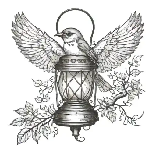 A Graceful Nightingale Perched On A Lantern In A Mystical Forest Setting