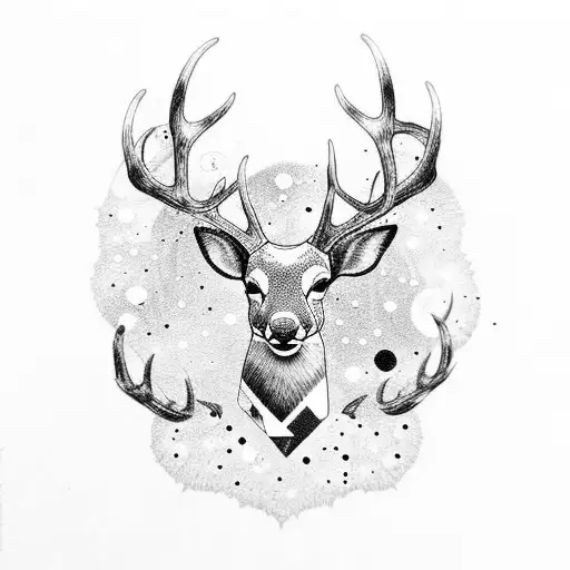 A Dotwork Design Of A Cosmic Deer With Antlers Made Of Stars And Galaxies