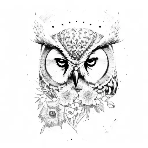 Axe With Myrtus Flowers And Owl