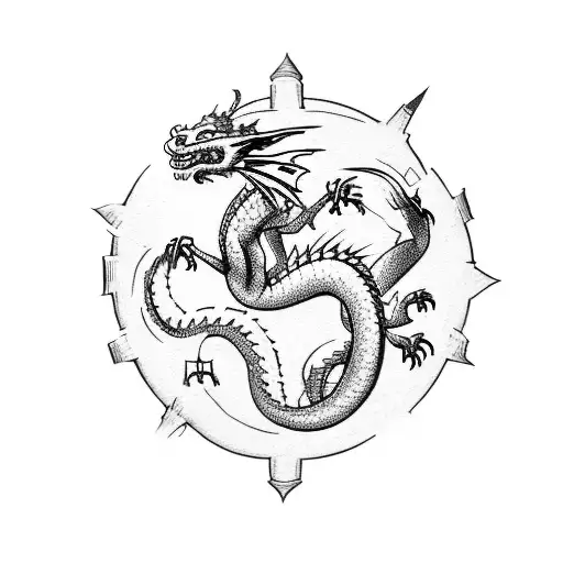 Dragon Swooping Above A Castle