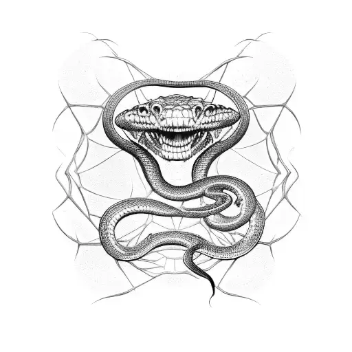 A Horror-inspired Snake Coiling Around A Spiderweb