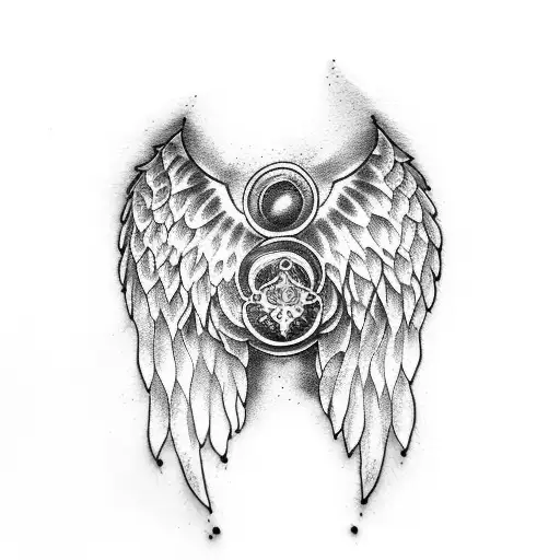Design A Tattoo Featuring Angel Wings With A Pocket Watch