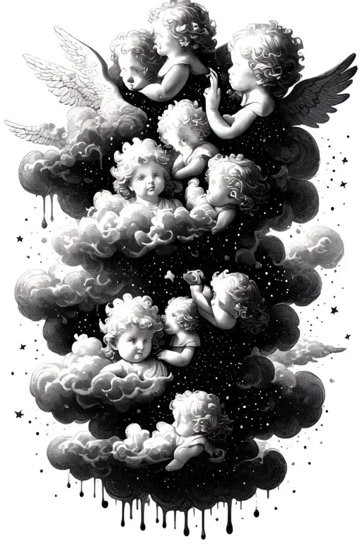 Melting Fluffy Light Clouds Wih Small Angels