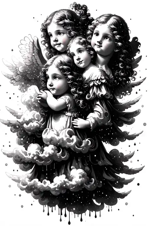 Melting Fluffy Light Clouds Wih Small Angels