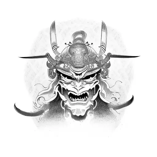 Japanese Demon And Half Wearing Samurai Helmet