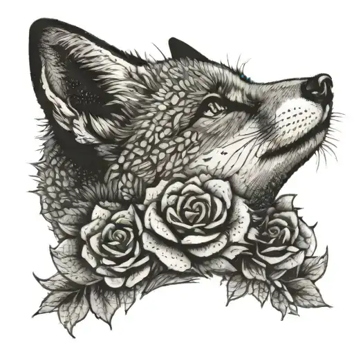 A Fox With A Rose Looking Up