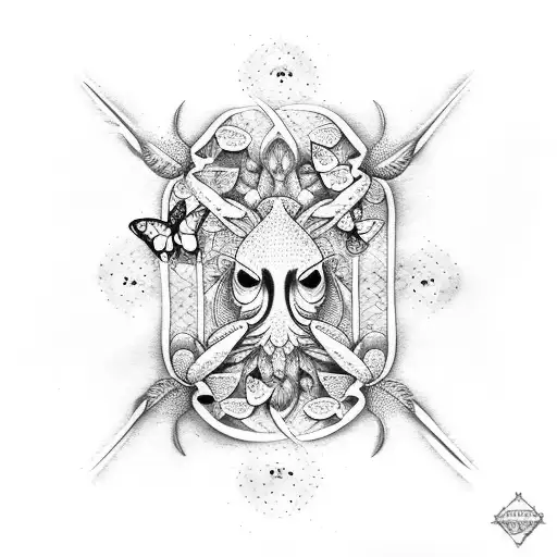 Trident Surrounded By Butterflies And Koi Fish