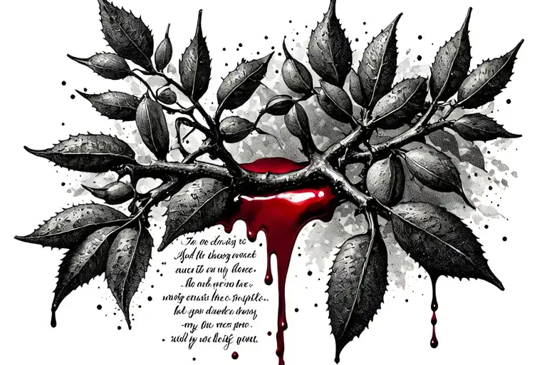 A Vine Of Olive Thorns With Blood Dripping Down And Bible Verses Below