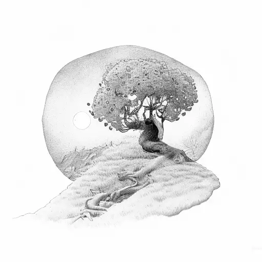 A Man Hiding Under Willowing Tree In The Darkness