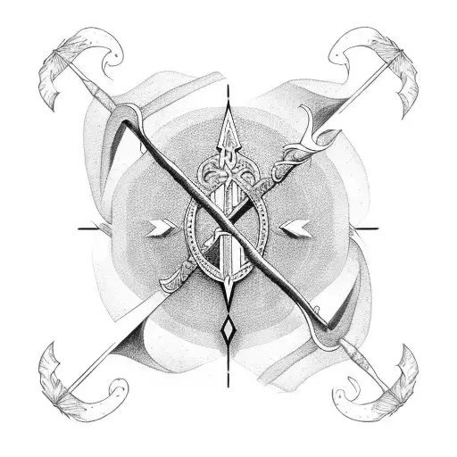 Zulfiqar And Bow Forming Cross With An Arrow In Between