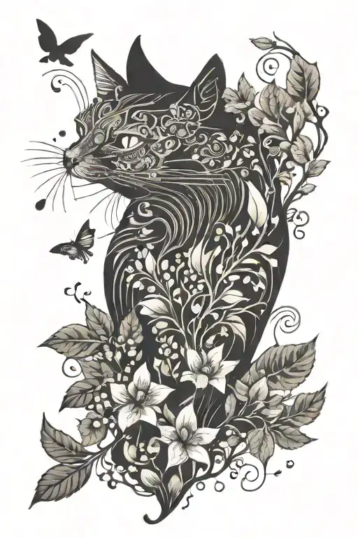 Forest Pines Vines Cat Fantail Bird