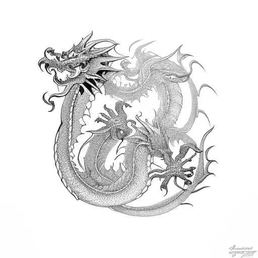 Welsh Dragon Entwined With Chinese Dragon