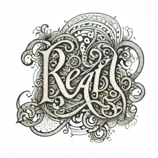 An Ambigram Of The Word 'Real' Intertwined With Intricate Dotwork Patterns