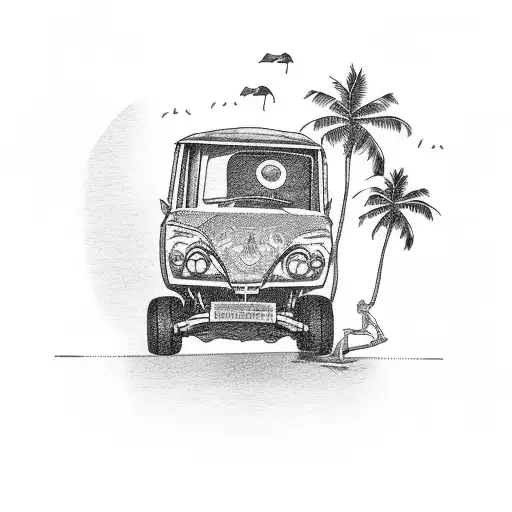 Tuktuk Crash On A Palm Tree On The Beach
