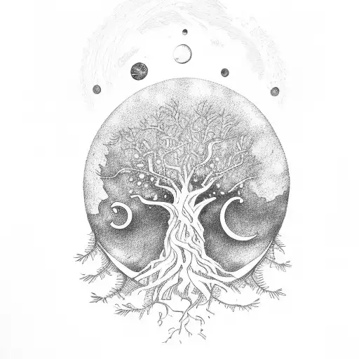 A Mystical Tree With A Moon As Its Crown