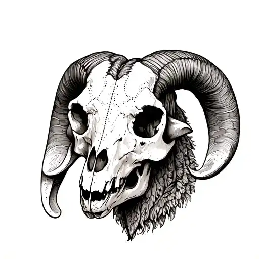 Dotwork Goat Skull Surrounded
