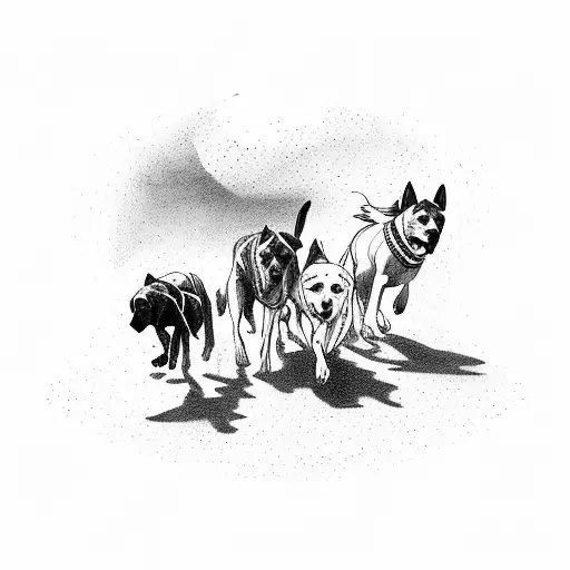 A Pack Of Loyal Dogs Running Alongside A Cowboy On Horseback