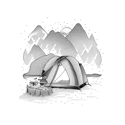 Camping By Lake And A Road Goes Through A Forrest And Turns Back To See A Biker On A Harley Chopper