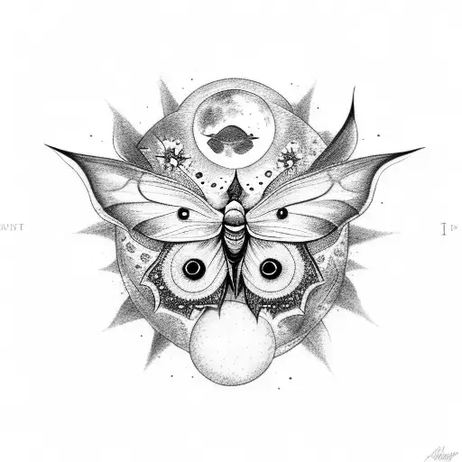 Lunar Moth With Moon And Stars