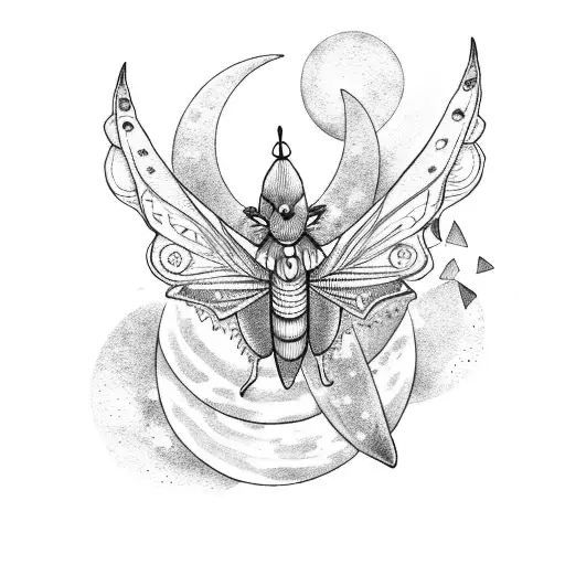 Lunar Moth With Crescent Moon And Stars