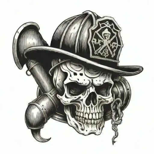 Firefighter Skull With Crossed Axes And A Fire Hydrant In The Background