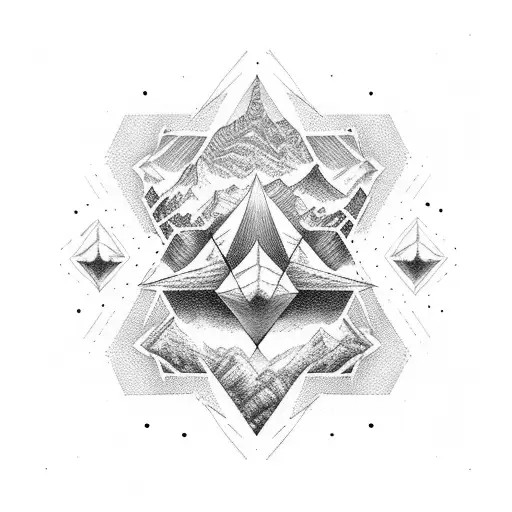 An Intricate Dotwork Design Of Constellations Forming A Mountain Range
