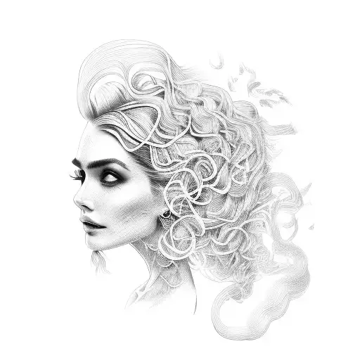 Pretty Woman Whose Hair Is Wound Up Like Noodles On A Fork