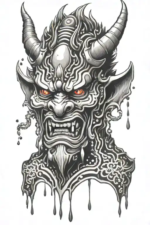 Oni Mask On Ab Background Of Dripping Ink