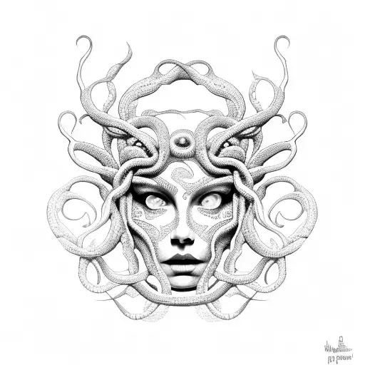 Medusa With Intricate Dotwork Patterns