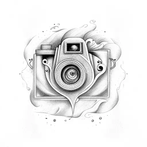 Film Camera With Ocean Waves In Black And White