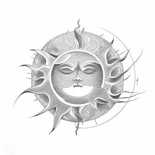 A Minimalist Tattoo Of A Never-ending Thread Forming The Shape Of A Sun And Moon