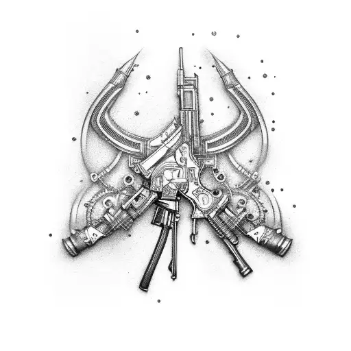 An Intricately Designed Ak-47 With Mechanical Parts As The Background