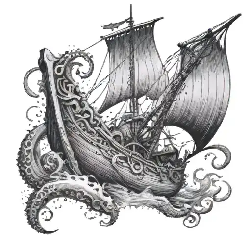 A Kraken Attacking A Viking Longship