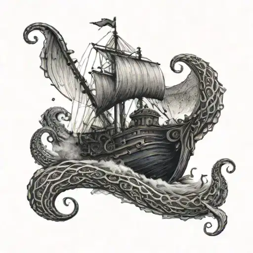 A Kraken Attacking A Viking Longship