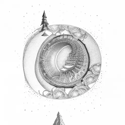 Staircase Overlooking Full Moon