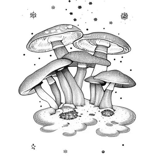 Mushrooms With Stars And Galaxy