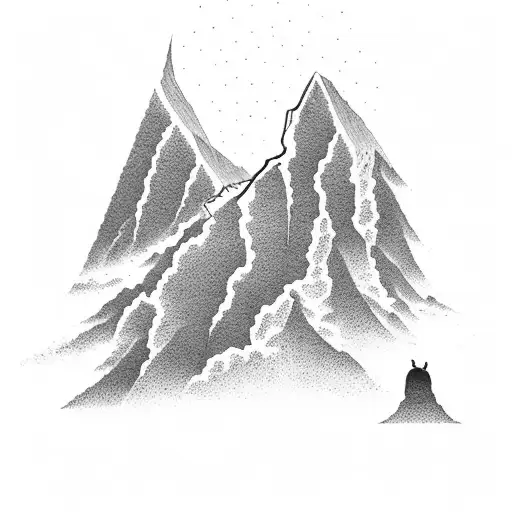A Dotwork Tattoo Featuring A Silhouette Of A Climber Reaching The Summit Of A Towering Mountain
