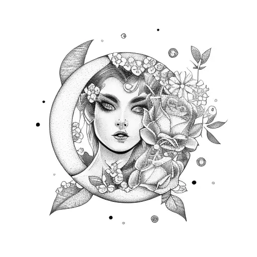 A Moon Goddess Holding A Bouquet Of Enchanted Flowers