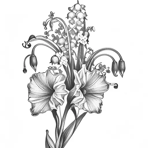 Lily Of The Valley Daffodils Gladiolus And Poppy Morning Glory And Aster Bouquet