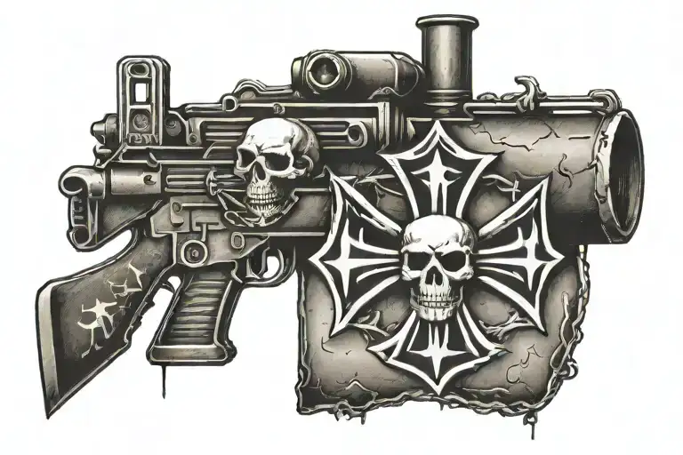 German Iron Cross With M16 Rifles And Skull