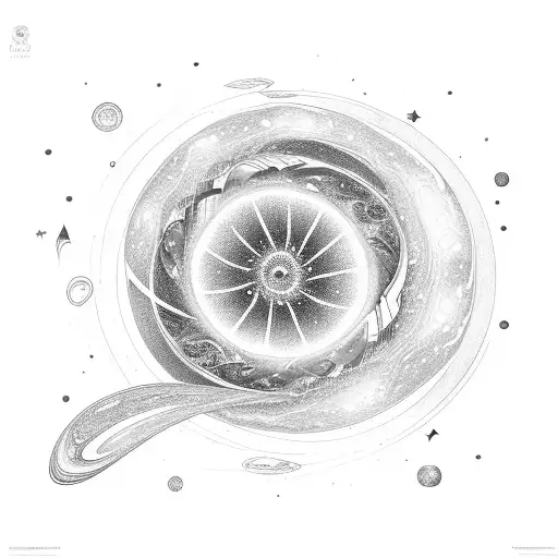 A Galaxy-like Spiral With A Star And Moon As Well As A Flower And A Drop