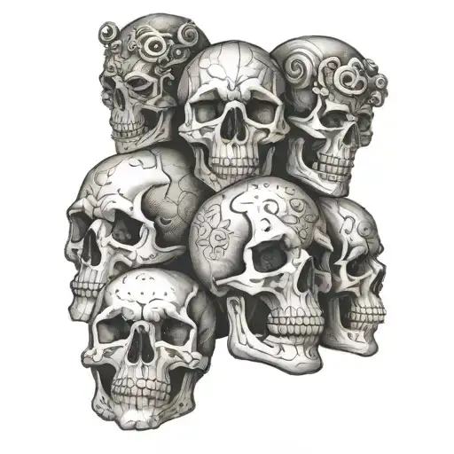 A Series Of Skulls With Different Symbols Of Power And Authority Embedded In Them