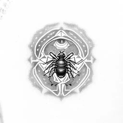 A Dotwork Tattoo Of A Scarab Beetle Emerging From A Black Hole