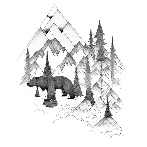 Forrest And Mountain With Bear Backround